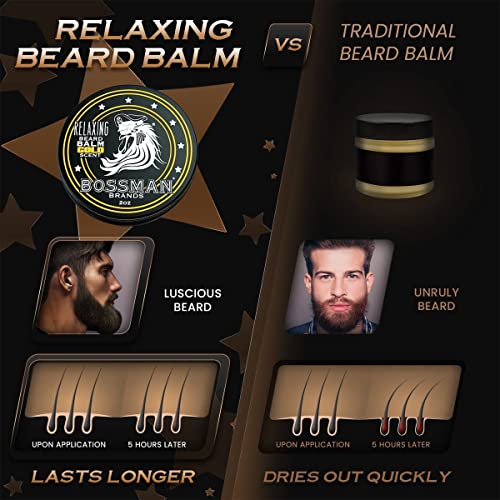 Bossman Relaxing Beard Balm - Beard Tamer, Relaxer, Thickener And Softener Cream - Beard Care Product - Made In Usa (Gold Scent)