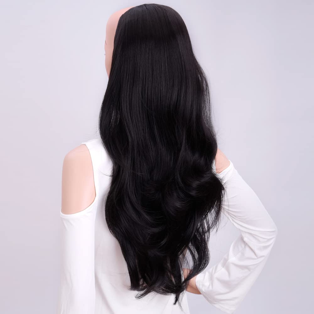 24'' Long Wavy Clip in Half Head Tied Wig Premium Japanese Synthetic Kanekalon fibers Hair Extensions For Women 210g 11#