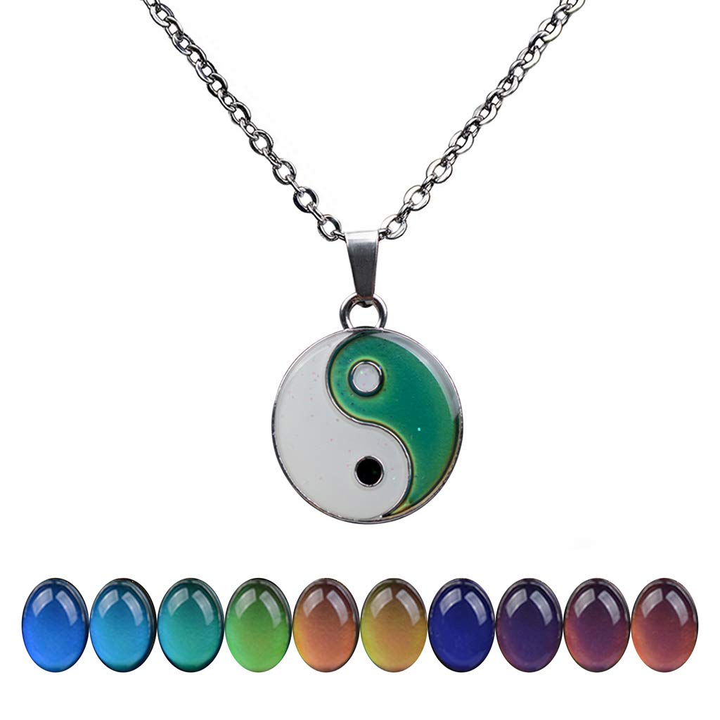 FM FM42 Temperature Sensing Color Changing Yin and Yang Tai Ji Pendant Necklace with 19.29  Stainless Steel Rolo Chain ZN1302