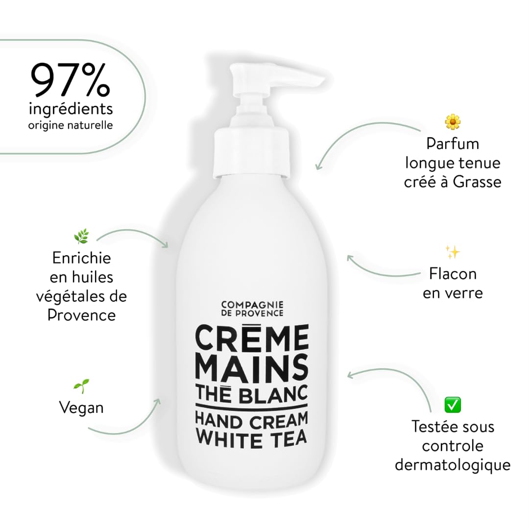 Compagnie De Provence Luxury Hand Cream - White Tea - 10 Fl Oz Glass Pump Bottle