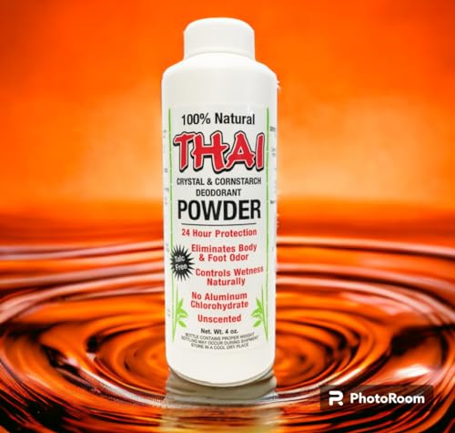 Thai Crystal Deodorant Natural Crystal & Cornstarch Deodorant Foot Body Powder, Unscented, 4 Ounce