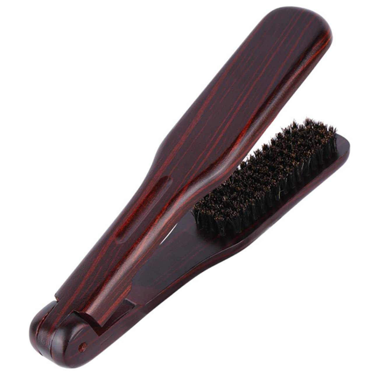 Bristle Hair Straightener Brush Double Sided V Shaped Coffee Wood