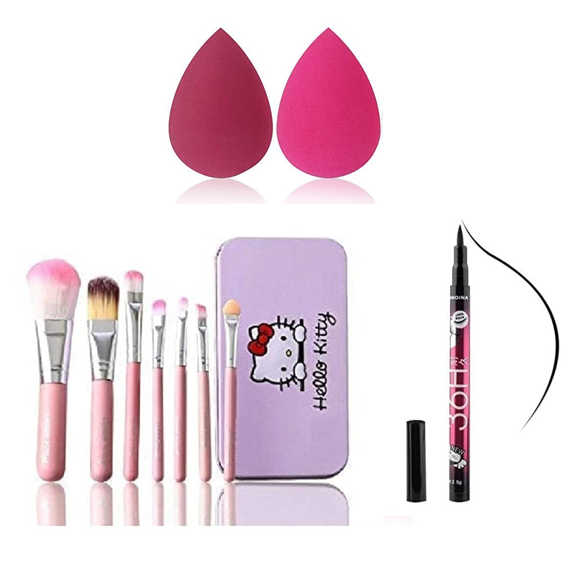 Jaayansha 7 Pink Makeup Brushes Set With Storage Box For Makeup With 1 Eyeliner And 2 Beauty Blenders  (Pack Of 10)