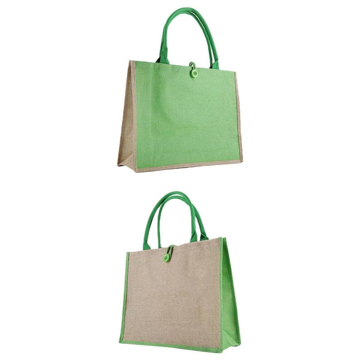 Ujeavette 2X Women Casual Shoulder Bag Linen Color Block Tote Bag Green+Green Side