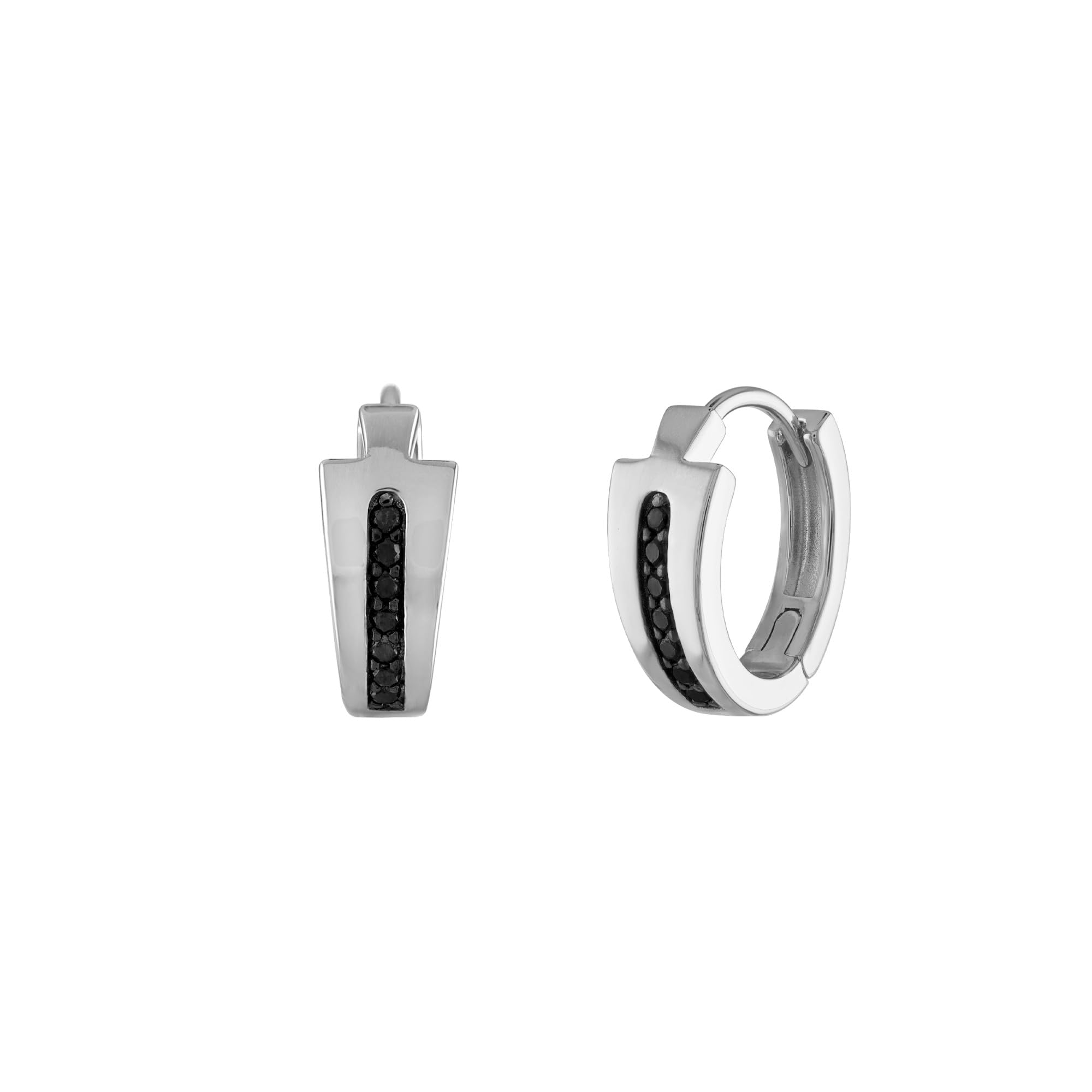 Bulova Jewelry Mens Icon Black Diamond Rhodium Plated Sterling Silver Hoop Earrings, Style:BVE1007-WSAA