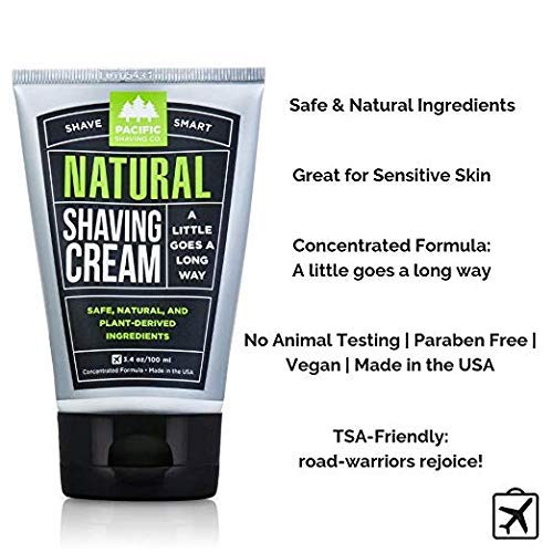Pacific Shaving Company Natural Shaving Cream - Shea Butter + Vitamin E Shave Cream for Hydrated Sensitive Skin - Clean Formula