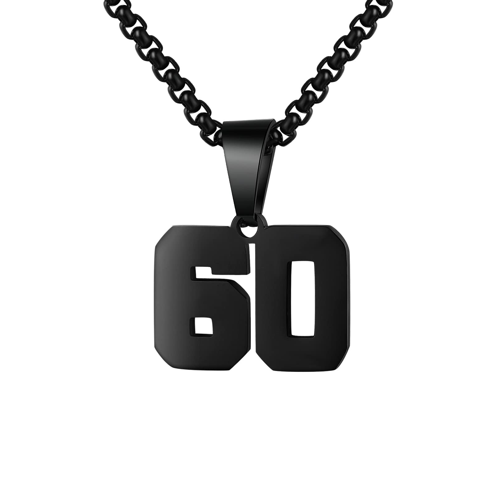 Number Necklaces Personalized Necklaces Black Initial Number Pendant Stainless Steel Chain Movement Necklaces for Men Women (60)