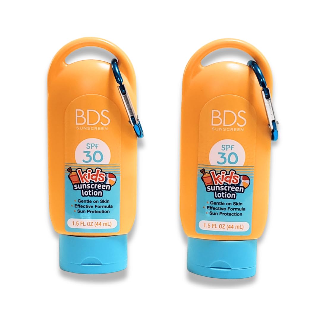 BDS Kids Sunscreen Lotion SPF 30, Travel Size with Carabiner Clip, Gentle on Skin, 1.5 Fl Oz / 44 mL