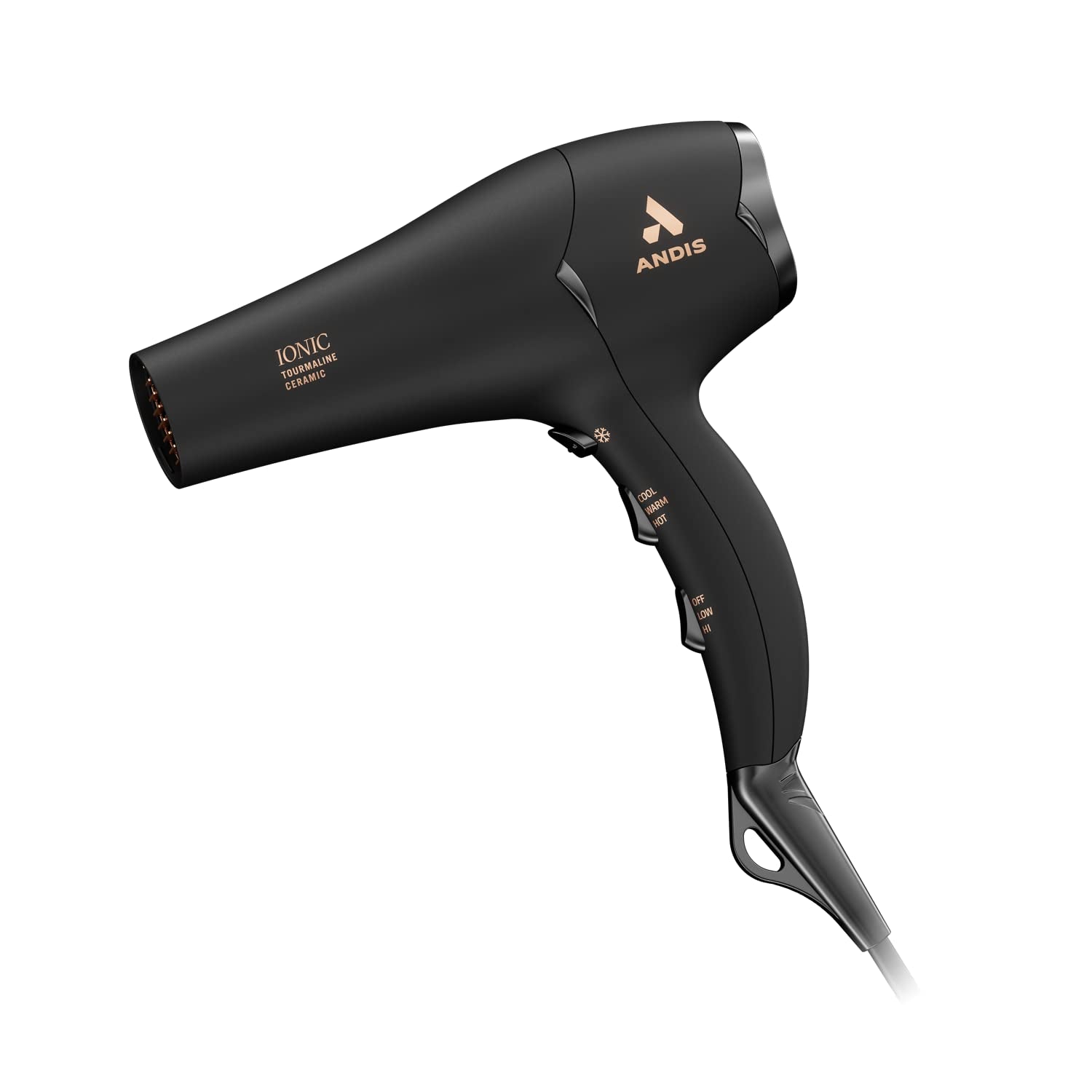 Andis 80750 Tourmaline Ceramic Ionic Hair Dryer, 1875W, Low Noise, Soft Grip, Black