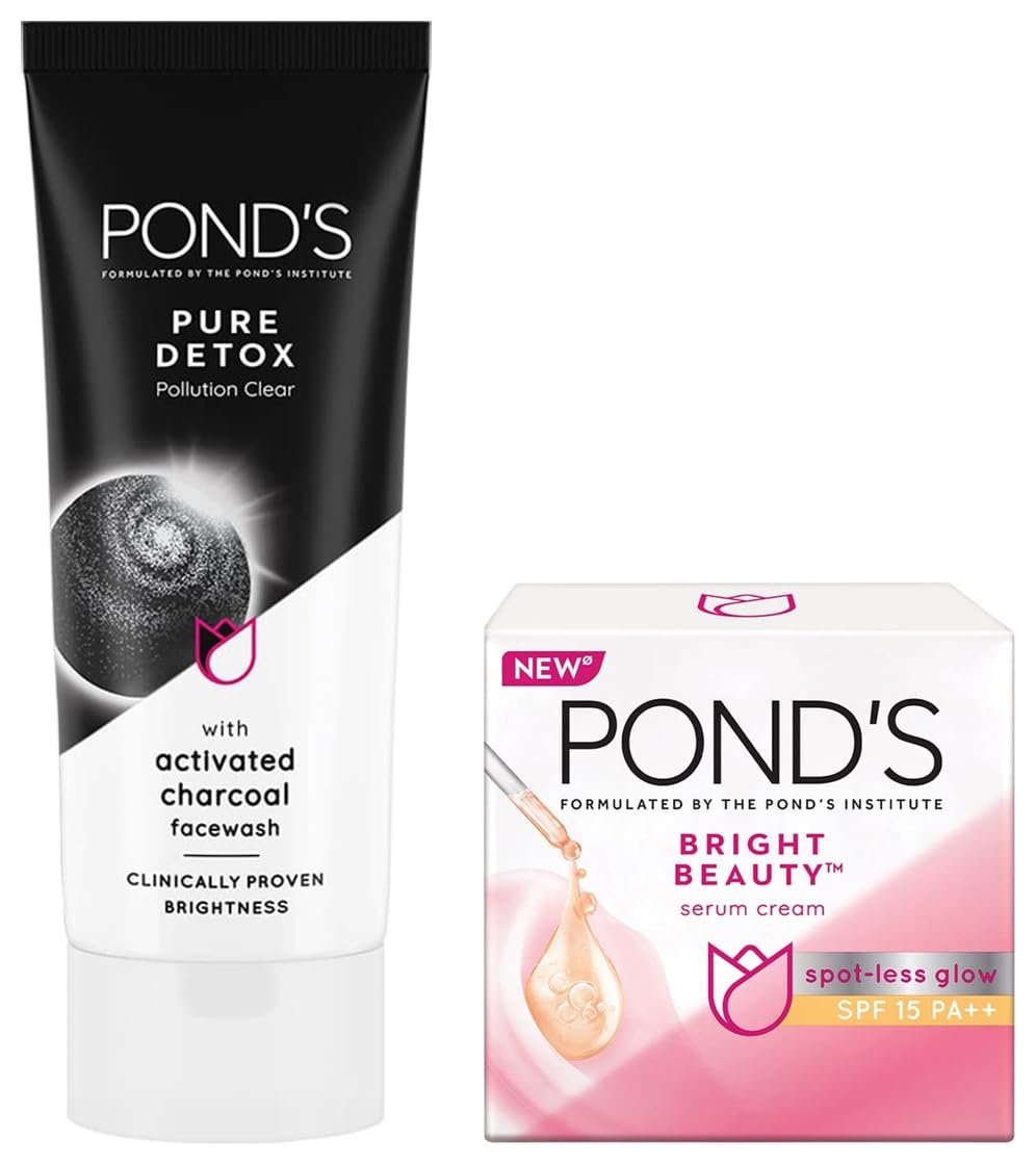 PondS Pure Detox Face Wash 200 G, Daily Exfoliating & Brightening Cleanser, Deep Cleans Oily Skin  With Activated Charcoal For
