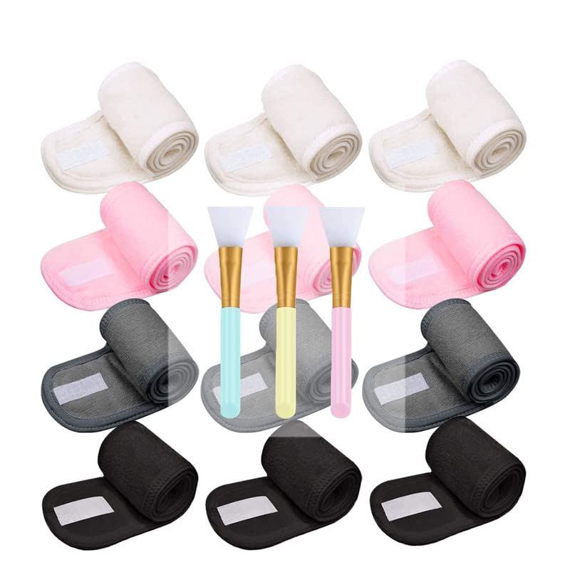 4Pcs Spa Facial Headband Makeup Hair Wrap, NonSlip Washable Magic Tape Hair Towel With 3Pcs Silicone Face Brush Hairless Body L
