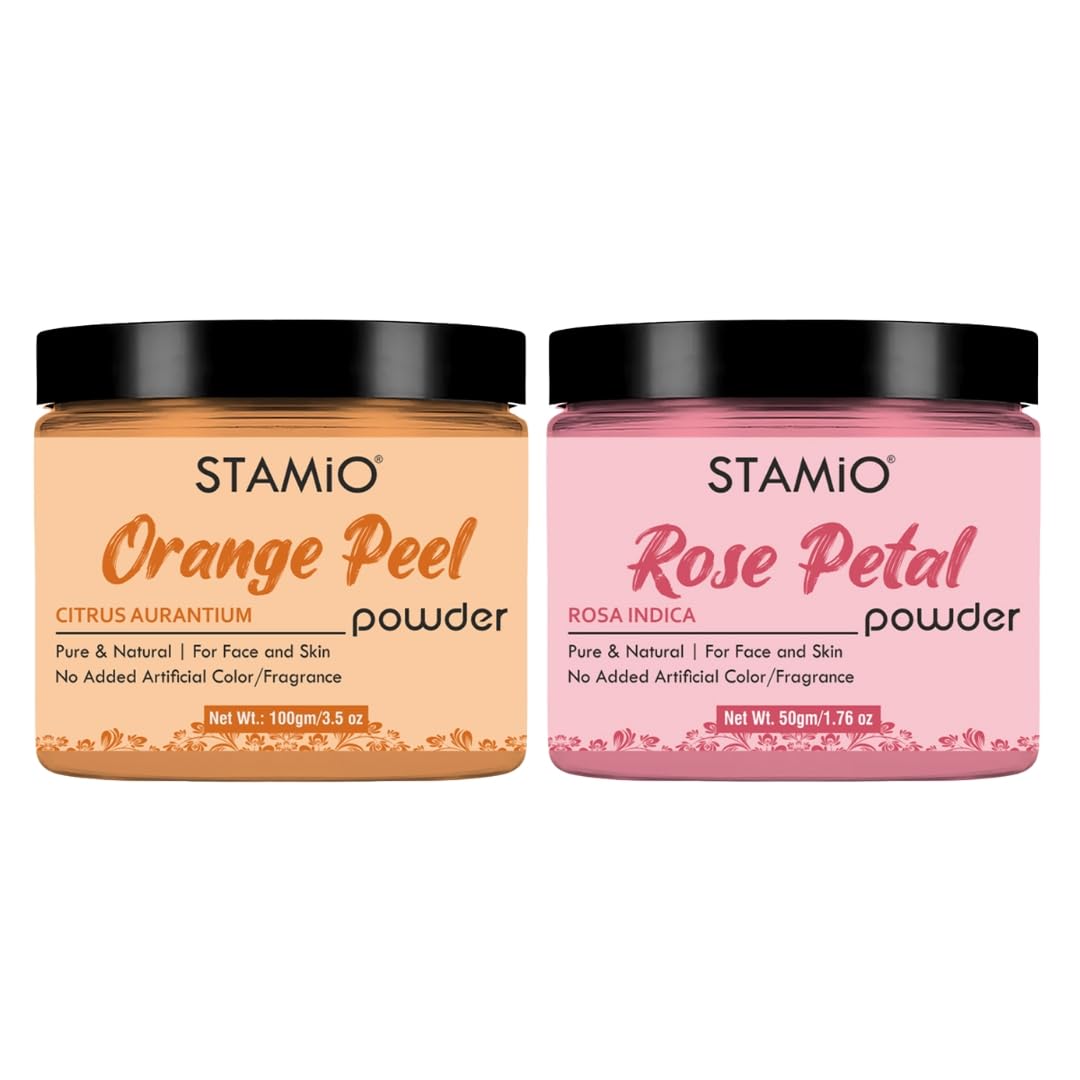 Stamio Skin Care 2 Powders Combo  Orange Peel And Rose Petals Powder For Face Pack, Mask, Cleansing, Acne, Pimples | Men & Wome