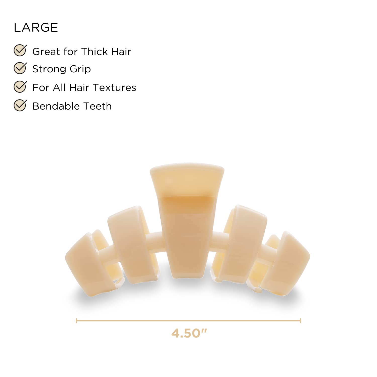 TELETIES - Large Hair Clip - Strong Grip, Bendable Teeth, Comfortable Curved Design - Ideal for Thick Hair - For All Hair Textur