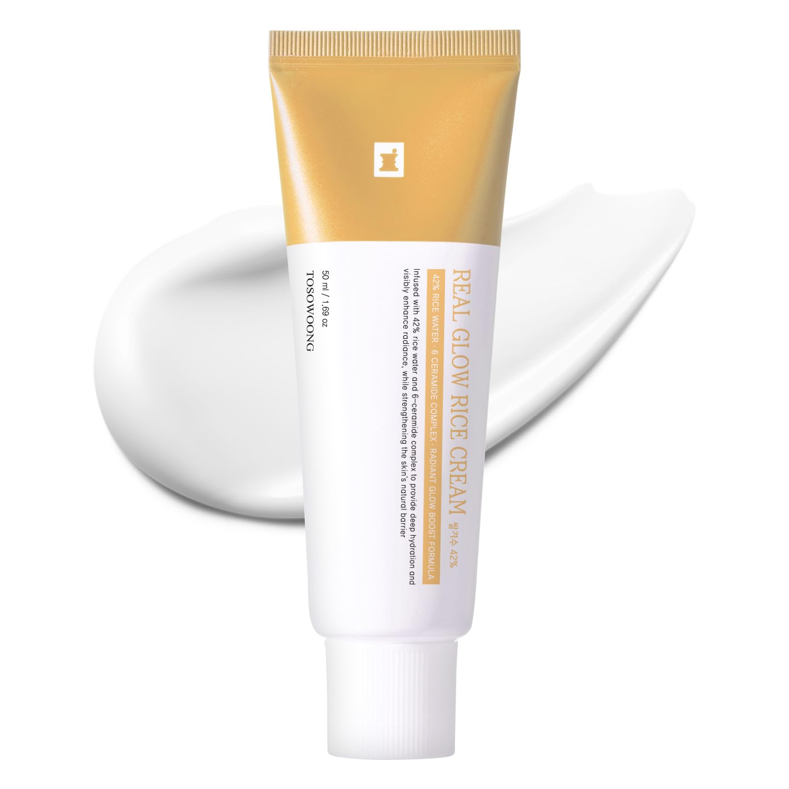 TOSOWOONG Real Glow Rice Cream, 42% Rice Bran Water Hydrating Face Moisturizer, Hyaluronic Acid, 6 Ceramides Deep Nourishment, M
