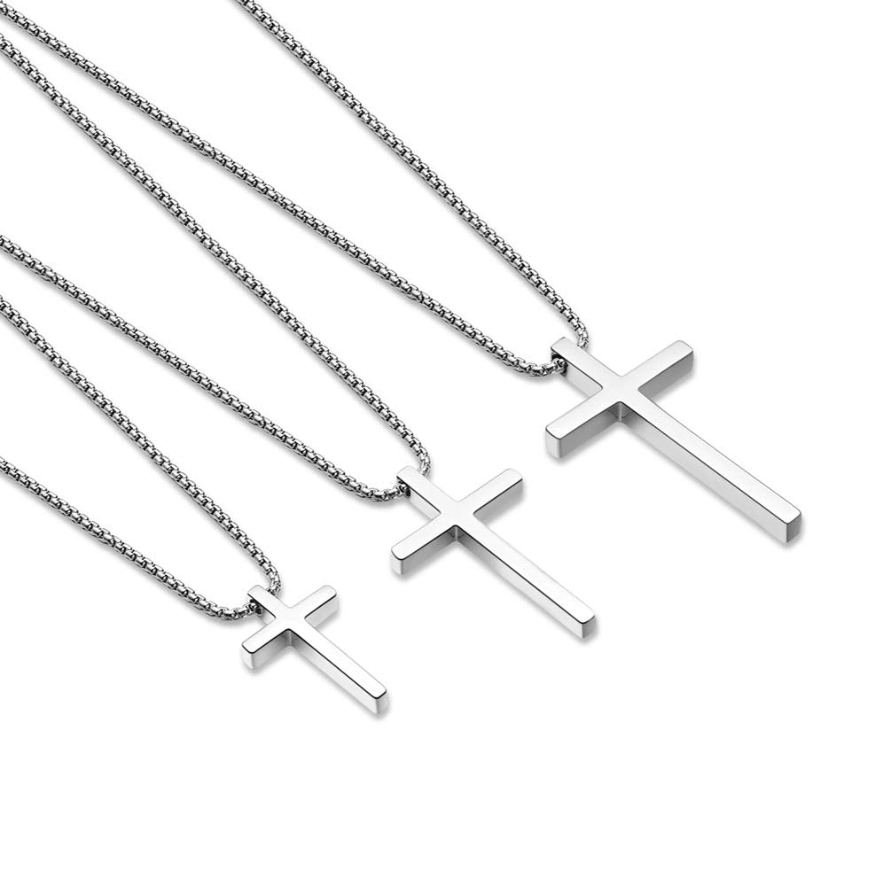 Ursteel Cross Necklace for Men Women, Stainless Steel Cross Chain Silver Mens Cross Necklace 24 Inch Necklace for Men Boyfriend