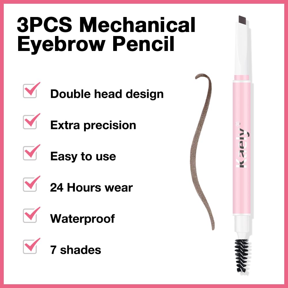 3Pcs Waterproof Eyebrow Pencil, Professional Makeup Micro Brow Pencil, Double-Ended Ultra-Fine Eyebrow Pencil, Ultra-Fine Mechan