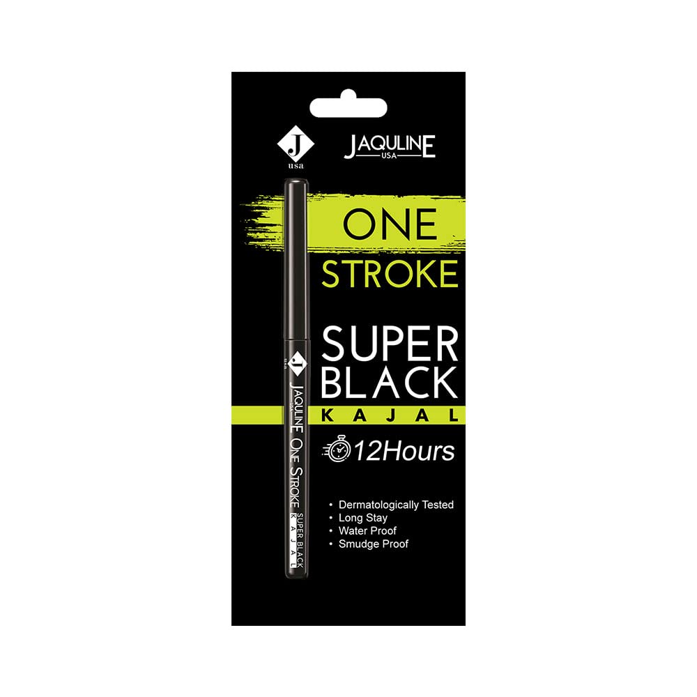 Jaquline Usa One Stroke Kajal | Waterproof & Smudge-Proof | 12Hr Long Stay | Darkest Black | Lightweight | One Stroke Applicatio