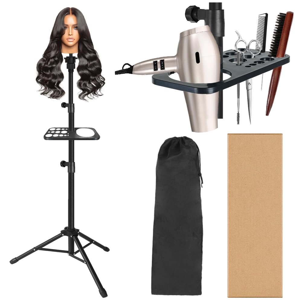 AliLeader 50 Inch Heavy Duty Wig Stand Tripod with Tray Adjustable Mannequin Head Stand Stainless Steel Wig Tripod Stand Wig Hea