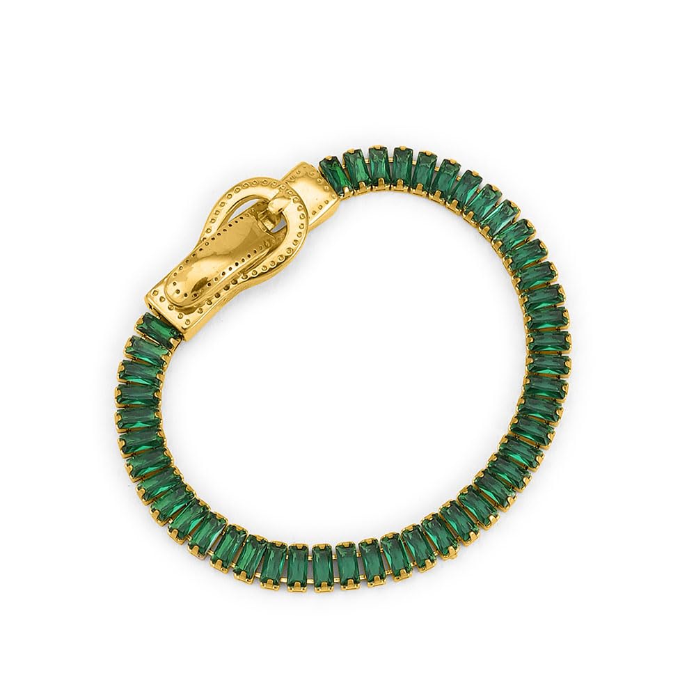 Palmonas Green Baguette Tennis Bracelet For Women  Gift For Girls & Women | Waterproof & AntiTarnish Bracelet