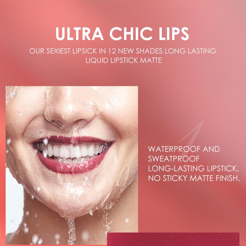 Bonnie Choice 12Pcs Matte Liquid Lipstick + Lip Liner Pens Set, 6 Matte Lipstick With 6 Matching Smooth Lipliner Waterproof Long