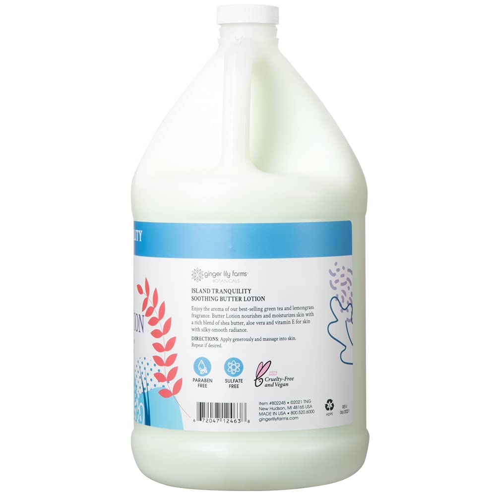 Ginger Lily Farm's Botanicals Soothing Butter Lotion for Dry Skin, Island Tranquility, 100% Vegan & Cruelty-Free, Green Tea Lemo