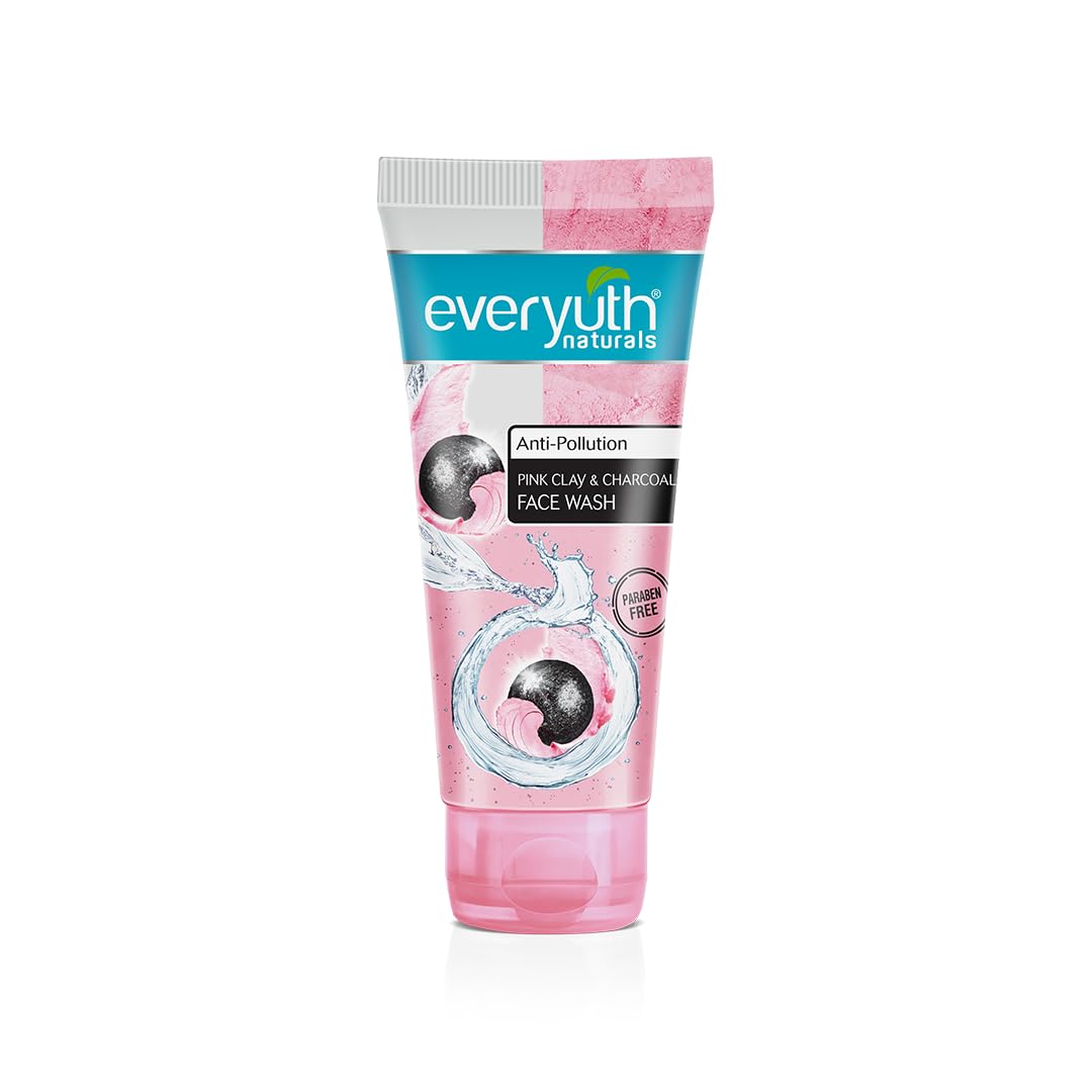 Everyuth Naturals Anti Pollution Pink Clay & Charcoal Face Wash 50G | Deep Cleansing Facial Cleanser | Removes Dirt, Oil & Impur