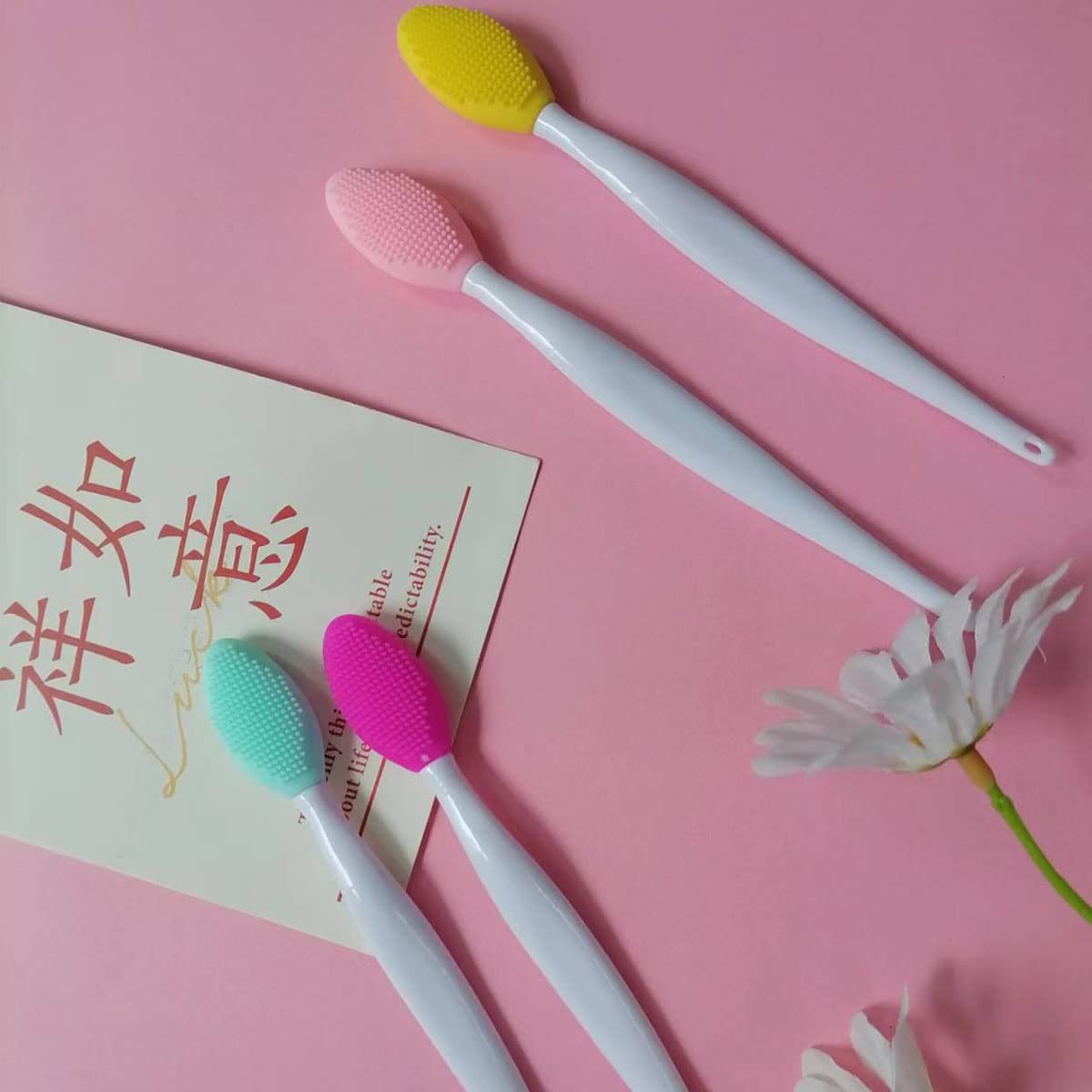 4 PCS Lip Scrub Brush,Double-Sided Silicone Exfoliating Lip Brush Exfoliating Brush for Men Wome Double-sided Soft Lip Brush for