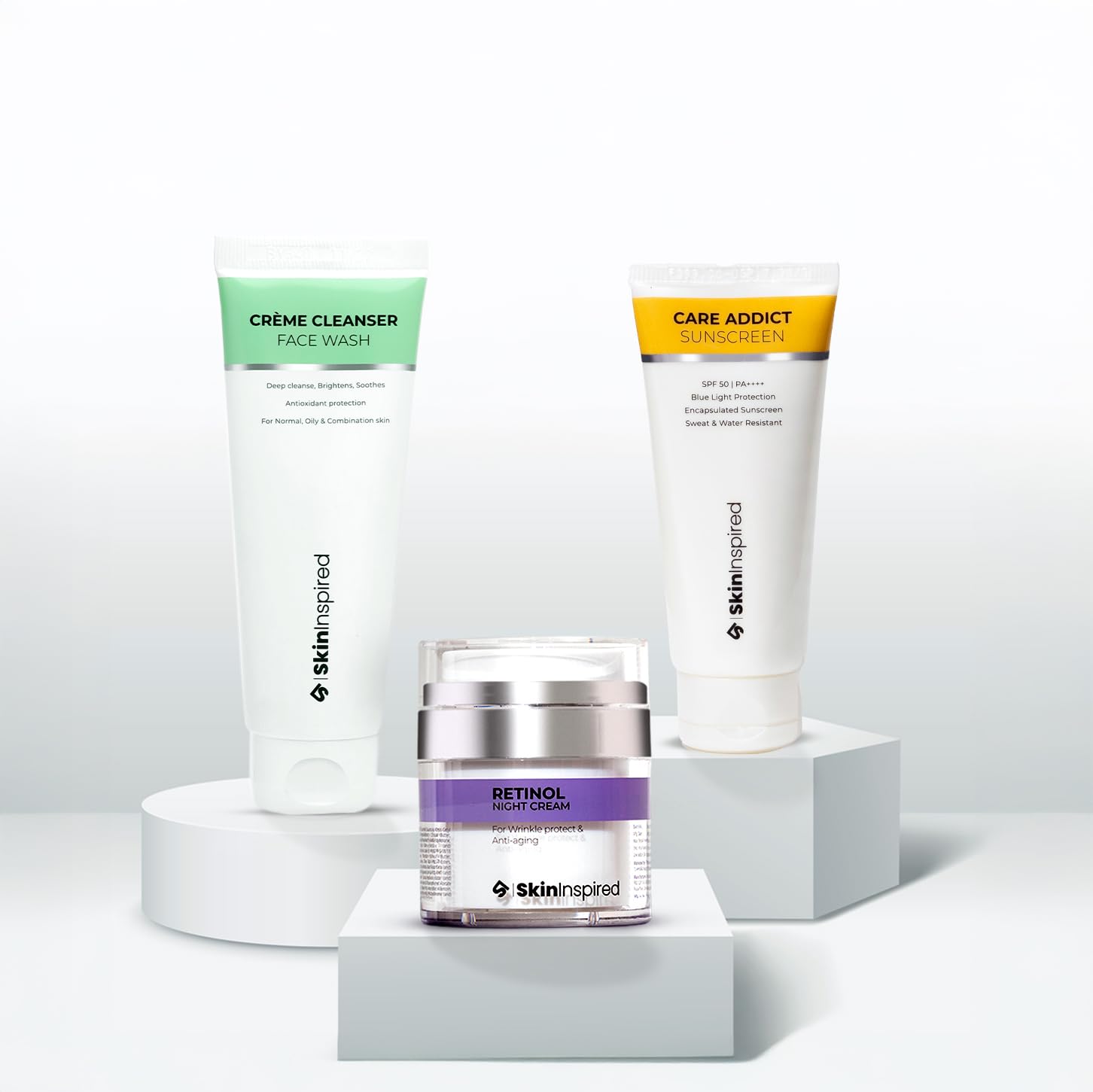 Skininspired Everyday Skin Revival Combo | Retinol Night Cream + Crme Cleanser Face Wash + Care Addict Sunscreen Spf 50 Pa++++ |