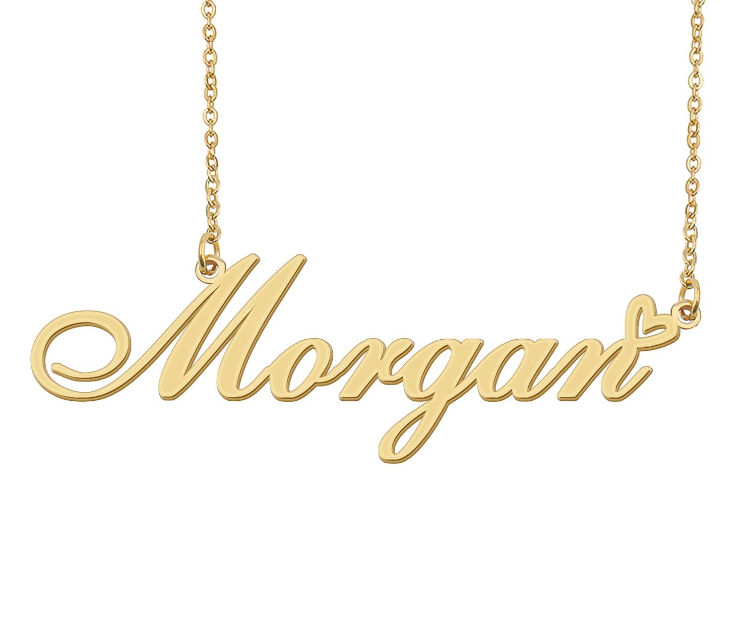 Aoloshow Morgan Name Necklace Heart Charm Pendant 18k Gold Plated Stainless Steel Jewelry for Womens Graduation