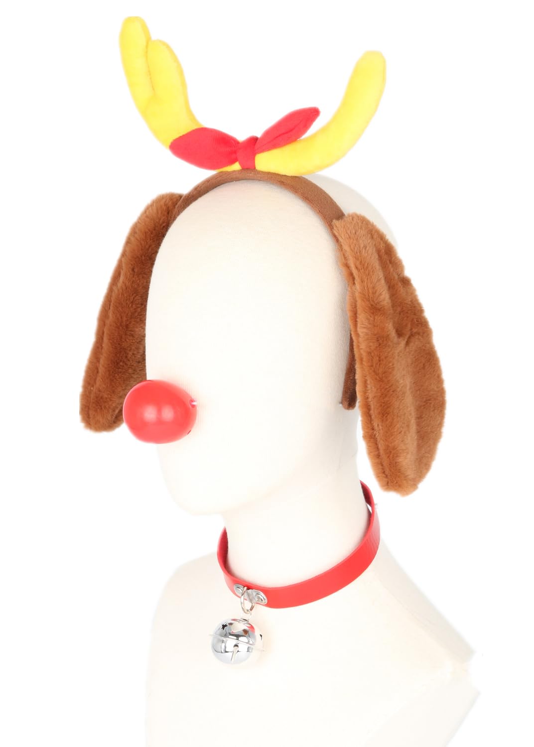 Topcosplay Unisex Christmas Decorations Dog Costume Deer Antler Headband Ears Collar And Red Nose