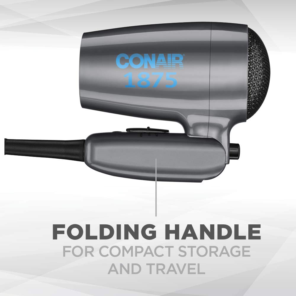 Conair Travel Hair Dryer With Dual Voltage, 1875W Compact Hair Dryer With Folding Handle, Travel Blow Dryer