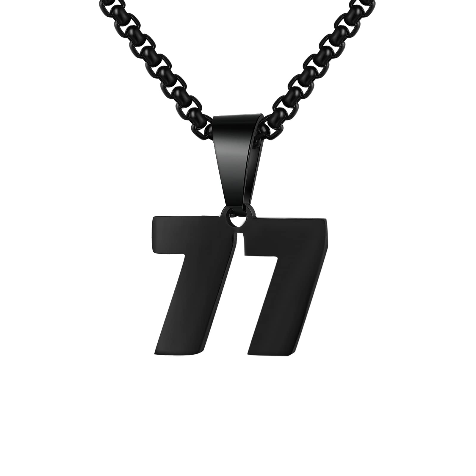 Number Necklaces Personalized Necklaces Black Initial Number Pendant Stainless Steel Chain Movement Necklaces for Men Women (77)