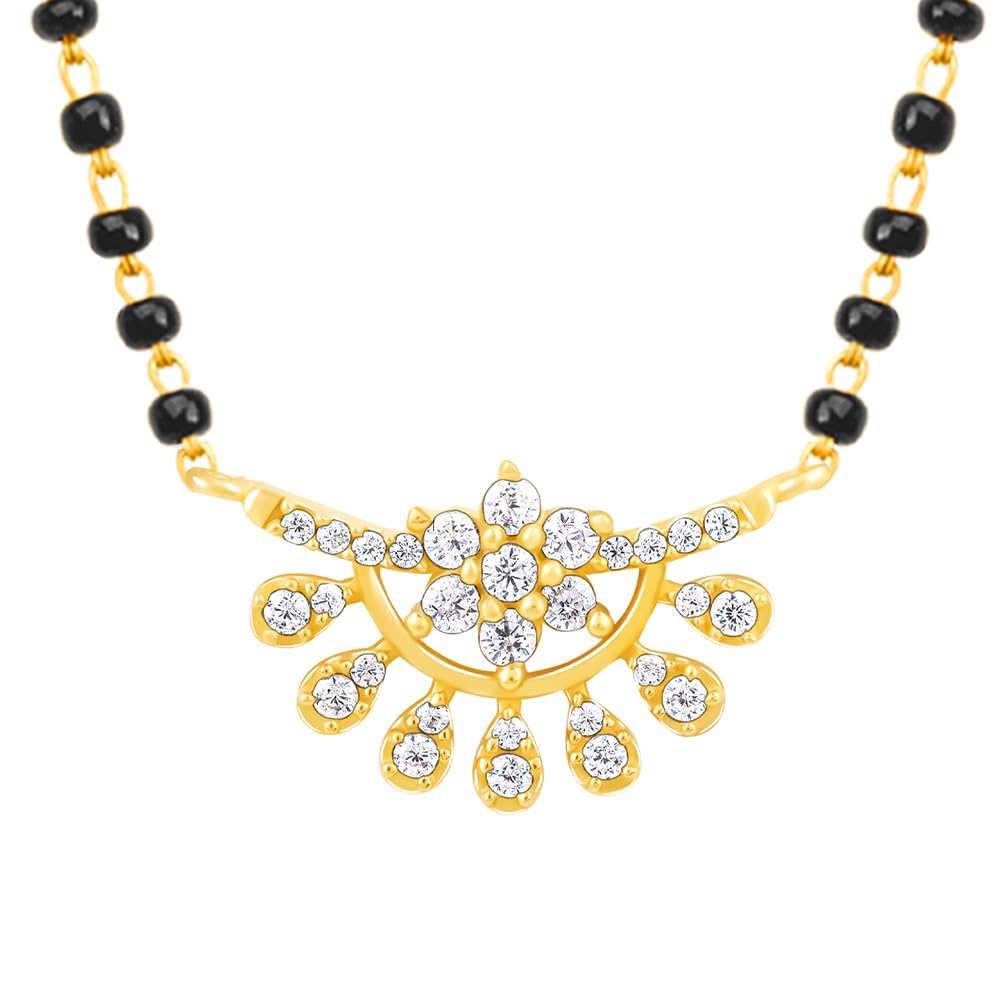 Giva 925 Silver Golden Floral Moon Mangalsutra| Black Bead Necklace To Gift Women | With Certificate Of Authenticity And 925 Sta