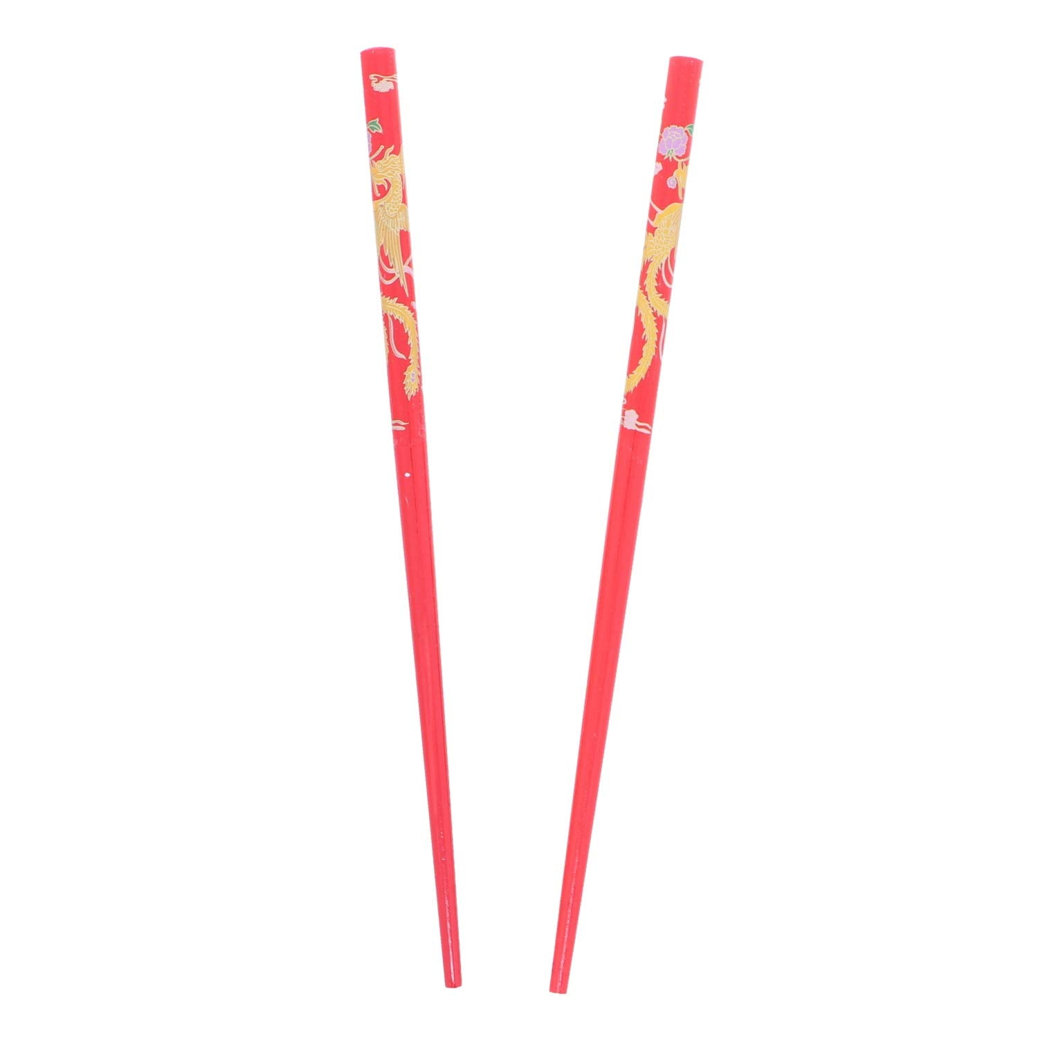 Set Of Wooden Hair Sticks With Chinese Dragon Chopsticks - Red Medium