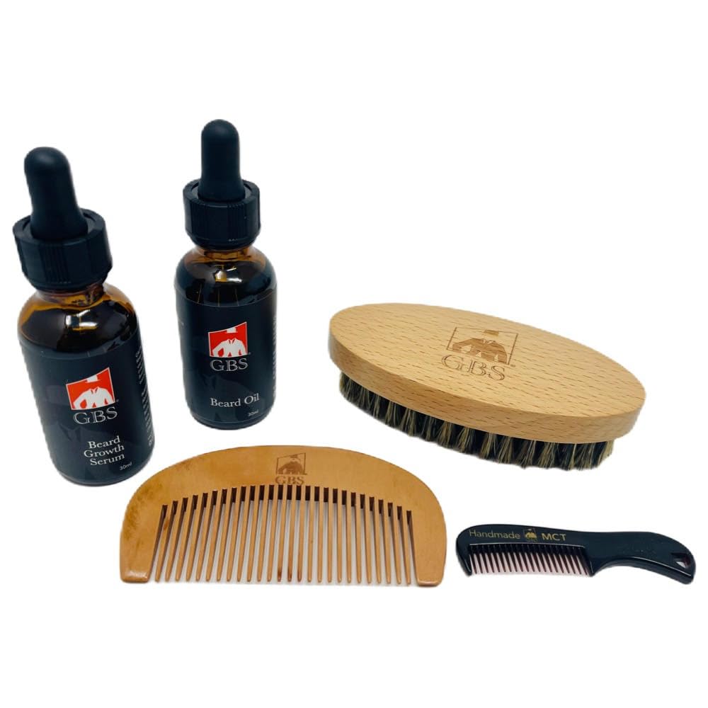 G.B.S All Natural Beard Grooming Set  Includes Wooden Beard Comb, Travel Beard Brush, and Mustache Comb  Perfect for Any Hair 