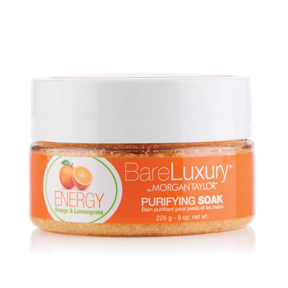 Morgan Taylor BareLuxury Energy Orange & Lemongrass Soak Jar, 8 oz - Refreshing Pedi/Mani Soak with Orange & Lemongrass for Ener