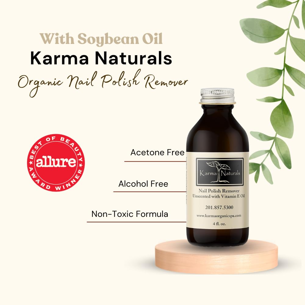 Karma Organic Nail Polish Remover Unscented- Non Toxic, Vegan, Cruelty Free, Acetone Free - Nails Strengthener For Fingernails -