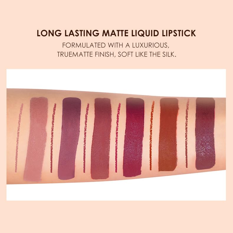Bonnie Choice 12Pcs Matte Liquid Lipstick + Lip Liner Pens Set, 6 Matte Lipstick With 6 Matching Smooth Lipliner Waterproof Long