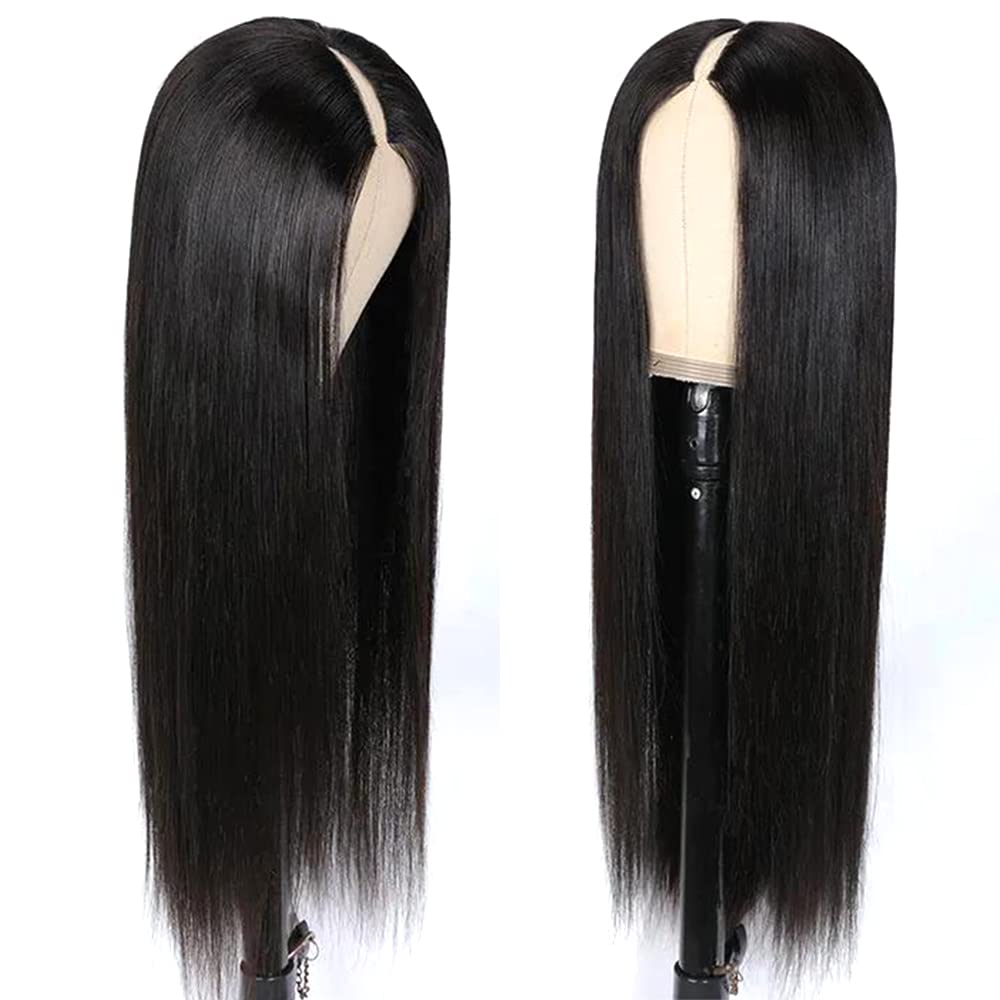 Pobokix V Part Wigs Human Hair Straight Brazilian Human Hair Wigs For Black Women Upgrade U Part Wigs No Leave Out No Sew In No