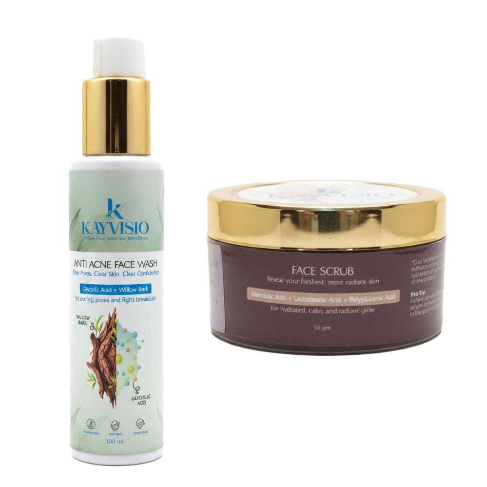 Kayvisio Anti Acne Face Wash 100Ml And Gel | Based Exfoliating Face Scrub 50G Combo Deep Cleansing And Gentle Exfoliation | Rout