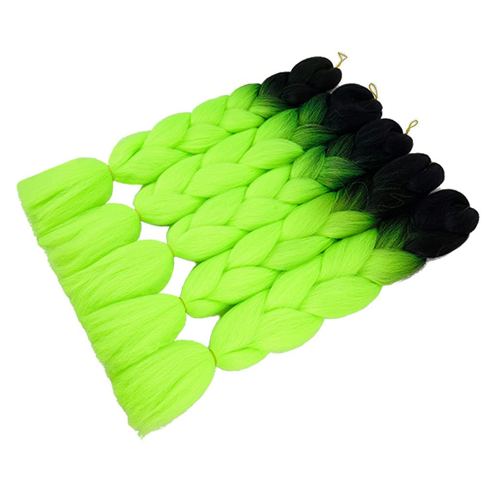 Aidusa Ombre Braiding Hair Black To Neon Green 5Pcs Synthetic Afro Jumbo Braiding Hair Extensions 24 Inch 2 Tones For Women Twis