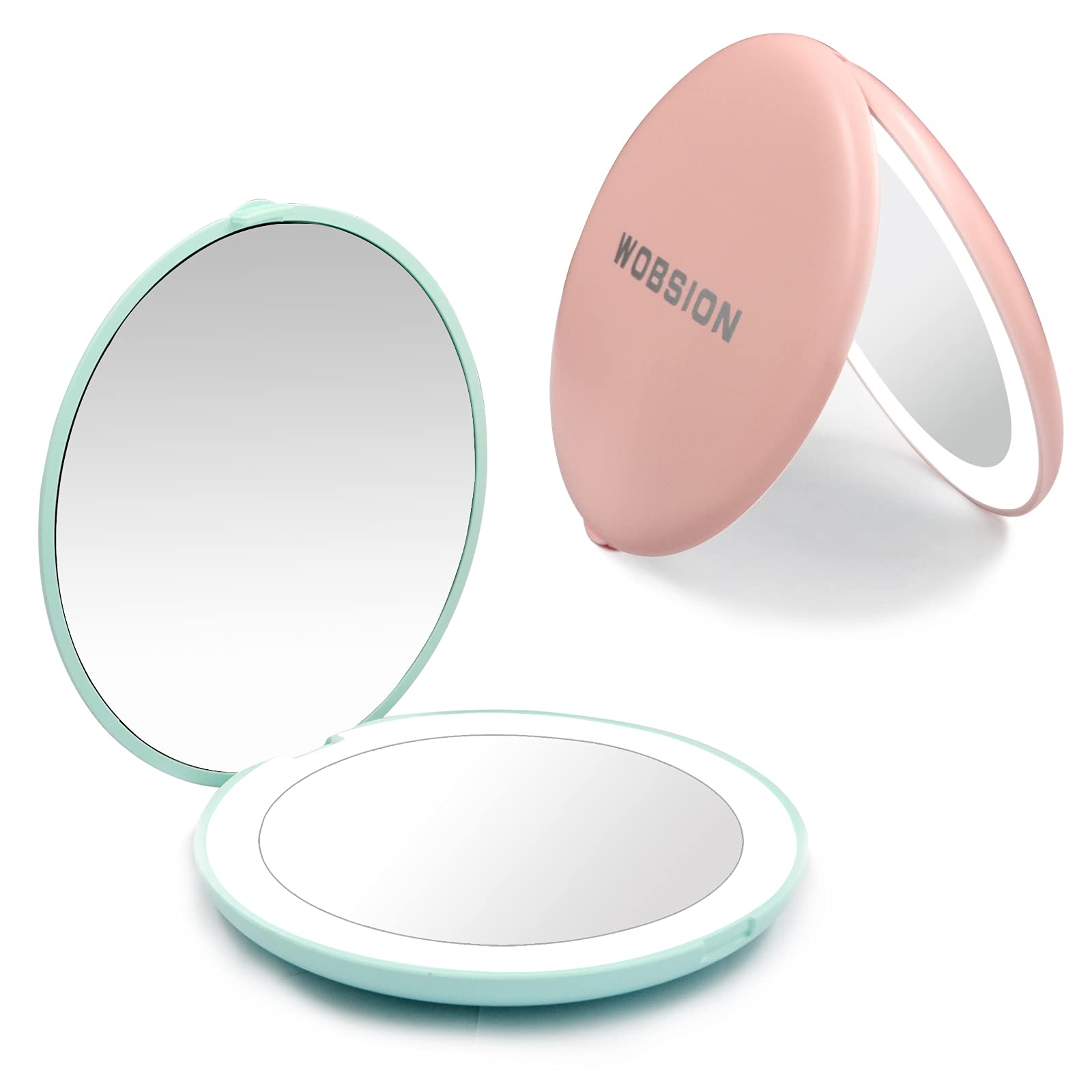 Wobsion Compact Mirror With Light, 1X/10X Magnification Compact Mirror For Purses,Handheld 2-Sided Mirror,Travel Makeup Mirror,3