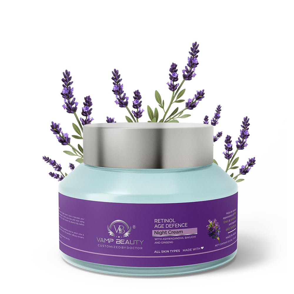 Vamp Beauty AntiAging Retinol Night Cream | Enriched With Ashwagandha Bakuchi Ginseng | Smooths Wrinkles & Fine Lines | Lightwe