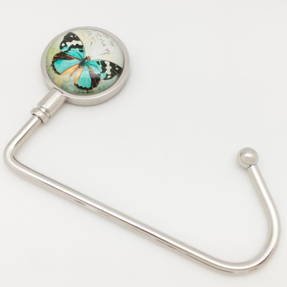 ROFLYER Purse Hook Hanger for Table Bar Handbag Hanger Safer Cleaner Bag Table Hanger with Velvet Pouch (Butterfly)