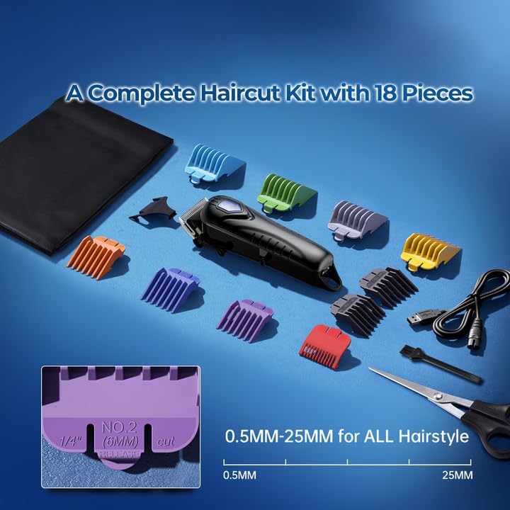 Chicclly Professional Hair Clippers Set, Low Noise, 10 Color Combs, LED Display, Cordless, Black, Model BY094A