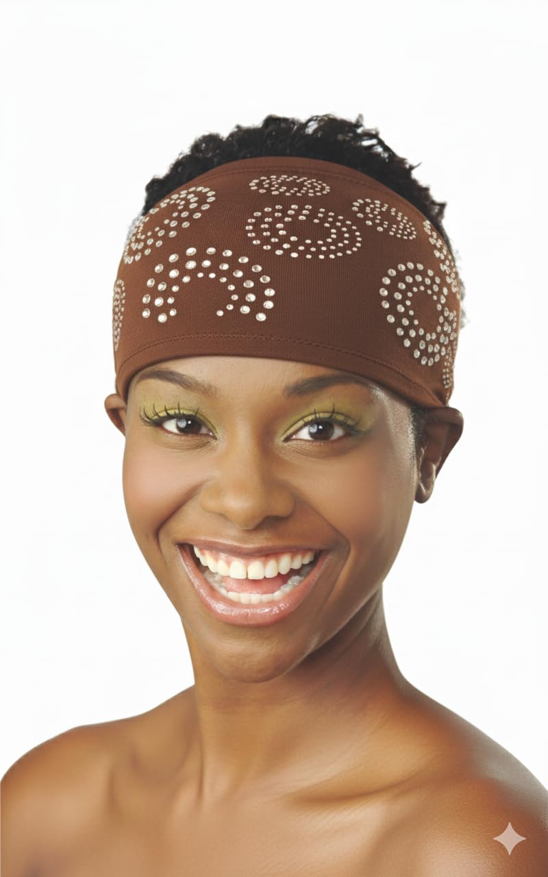 DONNA Rhinestone Spandex Headband - Adjustable Stretch Band for Hair Styling & Workout - Sparkling Design, One Size Fits All (BR
