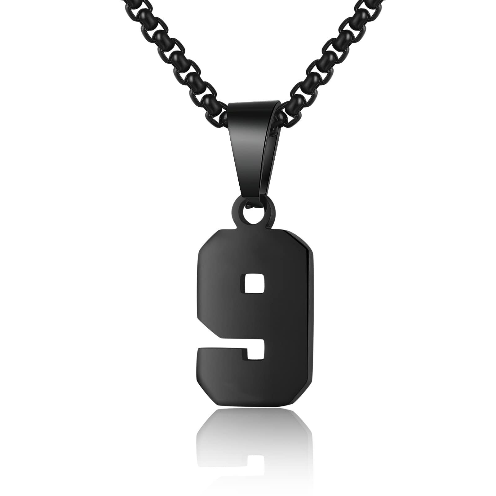 Number Necklaces Personalized Necklaces Black Initial Number Pendant Stainless Steel Chain Movement Necklaces for Men Women (9)