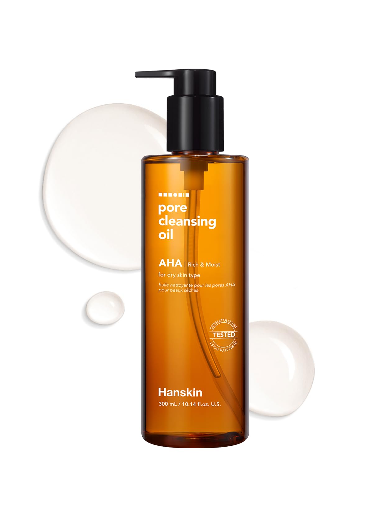 Hanskin Aha Pore Cleansing Oil For Dry Skin, Exfoliating, Waterproof Makeup Remover Facial Cleanser, Moisturizing For Soft Skin,