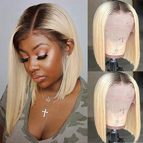 Smavida 13X4 HD Blonde Lace Front Wigs 1B/613 Glueless Short Bob Wig Ombre 2 Tone Brazilian Human Hair Wigs Pre Plucked with Ble