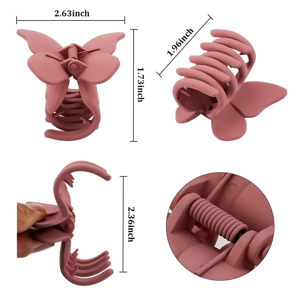 ATODEN Butterfly Hair Clips Butterfly Clips Hair Claw Clips for Girls 2.6'' Hair Clips for Women 4Pcs Claw Clip Matte Hair Claws